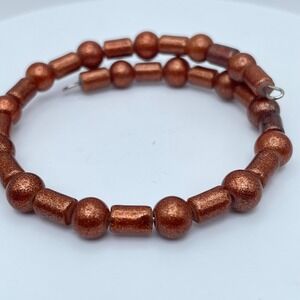 Y2K Silver-Tone Classic Glitter Goldstone Beaded Memory Wire Bracelet